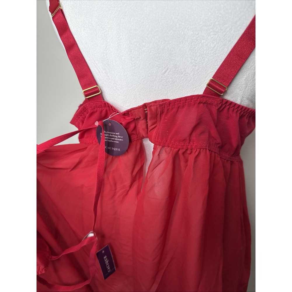 Cacique Lingerie Set 42DDD Red Sexy Baby Doll Nightie Gown G String‎ Plus NEW - Picture 4 of 13